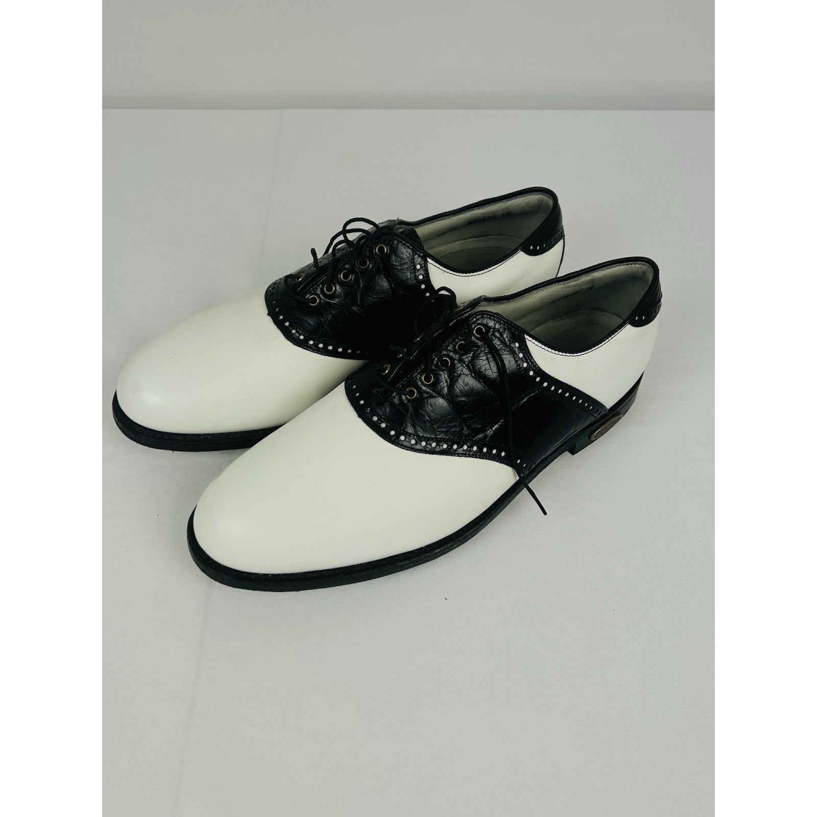 Footjoy Classics Dry Premiere Men's 13d Golf Shoes White Black Spikes Crocodile
